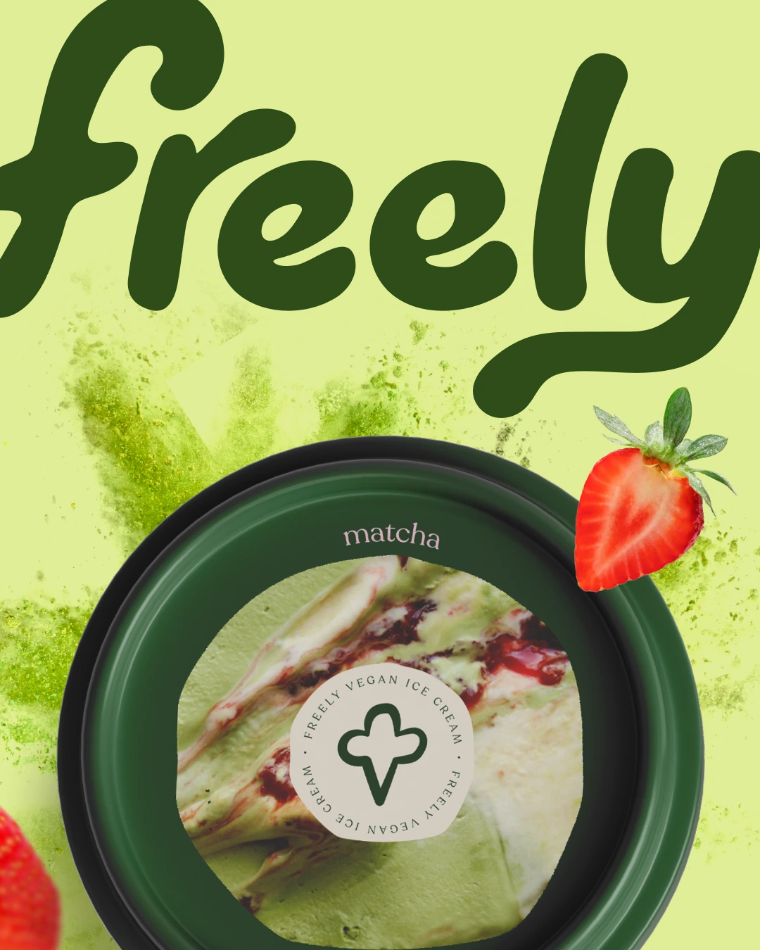 Freely advertentie voor smaak Matcha Strawberry